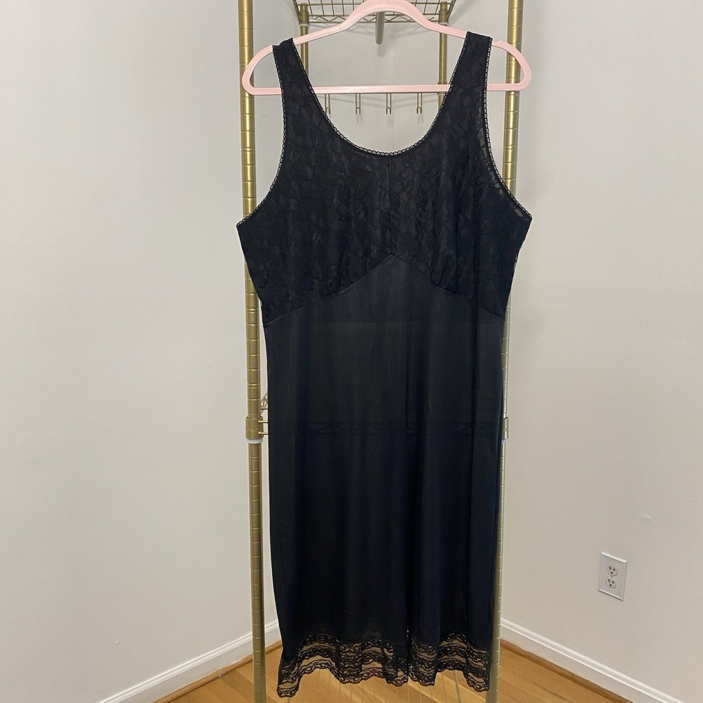 Vintage‎ Velrose Black Nylon Full Slip Lace Trim Womens Plus Size 42 USA Stretch